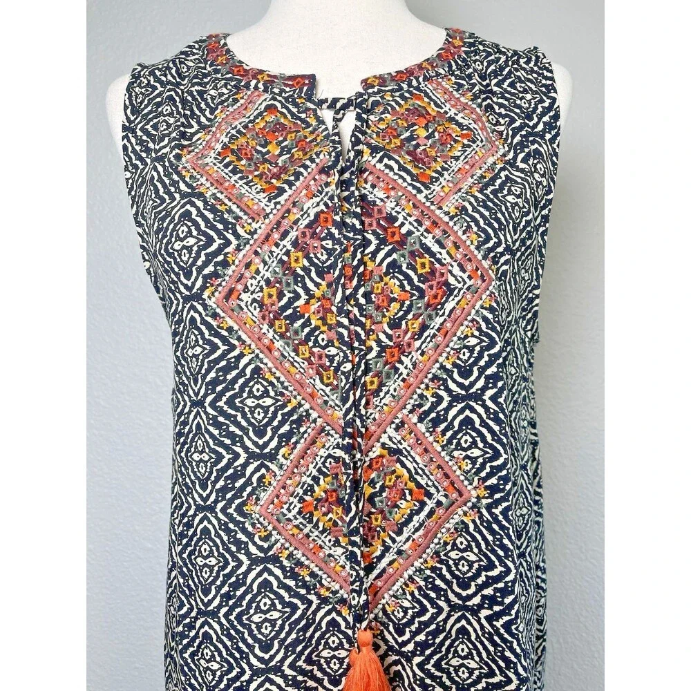 Papillon womens shift dress w/tie tassel embroidered Large cottage summer travel - Picture 4 of 8